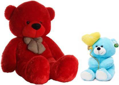 EJEBO TOYS Gift Combo Teddy Red & blu Bear & Balloon Heart 3 Feet Huggable ,Big very soft and sweet,anniversary for pleasant Gift,hug able teddy bear  - 91 cm
