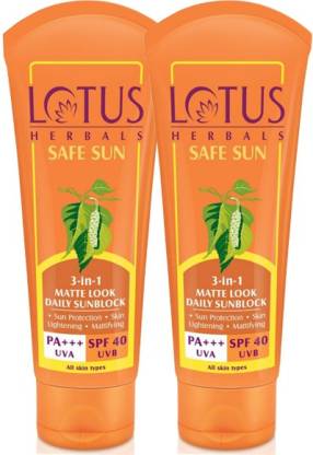 LOTUS Safe Sun 3-In-1 Matte Look Daily Sunblock SPF-40, (Pack of 2) (100 *2 = 200g) – SPF 40 PA+++  (200 g)