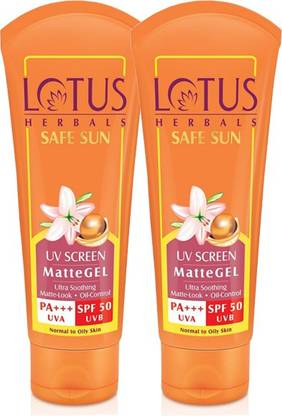 LOTUS Sunscreen - SPF 50 PA+++ Safe Sun UV Screen Matte Gel with ((Pack 2)) ((200g))