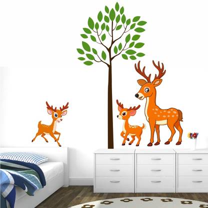 OUTFLITS Cute Deer Wall Sticker for Kids Room Living Room - BP138 (PVC Vinyl - 100 cm X 100 cm)