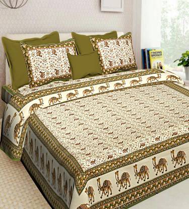 PYAARA PRINTS Cotton Double, King Flat 351 TC Animal Bedsheet