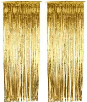 Urvi Creations Tinsel Metallic Golden Foil Fringe Curtains