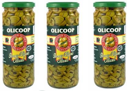 Olicoop Green Sliced Olive (Imported) 450 gm (Pack of 3) Olives