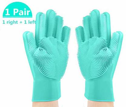 Homzview Reusable Silicone Scrubbing Gloves, Cleaning Glove with Scrubber for Dishwashing Wet and Dry Glove