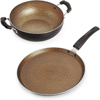 NIRLON Majesty Non Stick Cookware Pots & Pan Flat Dosa Tawa & Kadhai Combo Set Non-Stick Coated Cookware Set