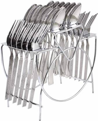 JMJW Stainless Steel Spoon Set & Fork Set of 24 pcs in one pack with Spoon Stand/Holder for kitchen/Dining Table Stainless Steel Cutlery Set
