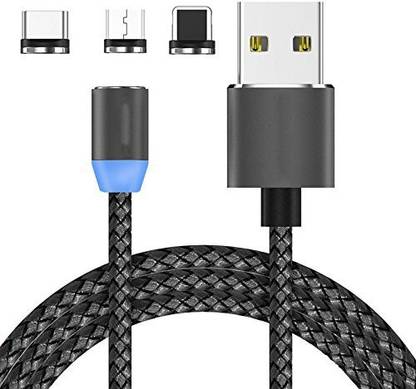 blue seed USB Type C Cable 2 m BBD 3in1 360 Round Magnetic Plug Micro USB/Type-C/iOS Round Fast Charging Charger Cable for OnePlus 6,5,5T,3,3T & iPhone X,8,7& Samsung Galaxy S8,S8 Plus,S9,S9 Plus