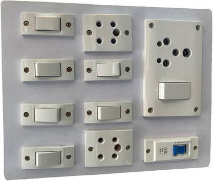 Engarc Wooden Electrical Board (7 switch (1 15A,6 6A) ,3 socket (1 15A,2 6A) ,1 MCB) 6 A Four Way Electrical Switch