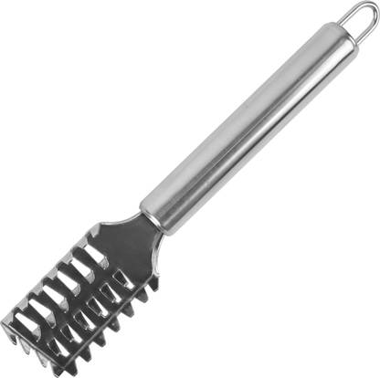 CLASSY TOUCH Fish Scaler Scraper Kitchen Tool, Stainless Steel Sawtooth Fish Scales, Brush, Skin Remover for Fast and Easy Fish Scale Removing - (19.5 cm - Silver) Fish Scaler