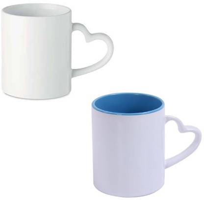 7 PRINTERS Ceramic Sublimation White & Blue With Heart Shape Handle (pack of 2) Ceramic Coffee Mug