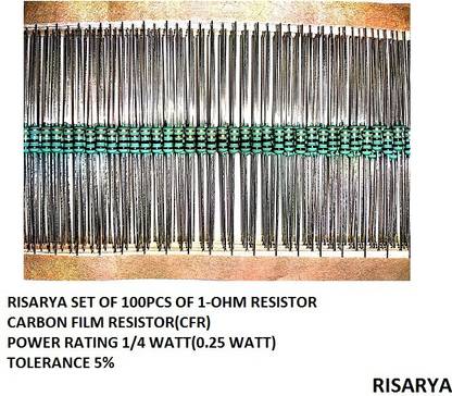 RISARYA 1-OHM(1E) RESISTOR,100PCS,5%,CFR,1/4 WATT Fixed Resistor