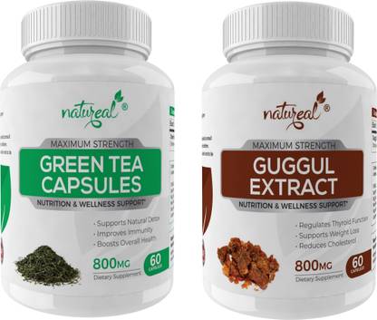 Natureal Weight Management Combo of Green Tea & Guggul Extract-800 Mg Capsules Each