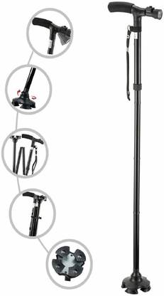 SEAHAVEN Safe & Easy 2 Handled Cane With More Grip & Less Slip & Cane Buddy Fold-able Walking Stick with LED Lights Walking Stick