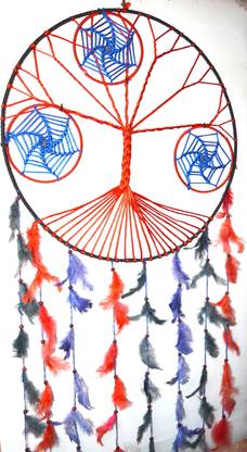 ONRR Collections Fengshui 18"inches Tree Of life Dreamcatcher hanging showpiece decoratives Blue&Pink Dreamcatcher Fengshui 18"inches Tree Of life Dreamcatcher hanging showpiece decoratives Red multicoloured Dreamcatcher Feather Dream Catcher
