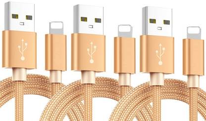 eller santé Lightning Cable 2.4 A 1 m 2.4A Lightning USB Cable Sync and Charging Nylon Braided Data Cable (Pack of 3)