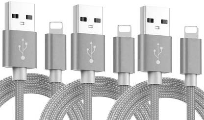 eller santé Lightning Cable 2.4 A 1 m 2.4A Lightning USB Cable Sync and Charging Nylon Braided Data Cable (Pack of 3)