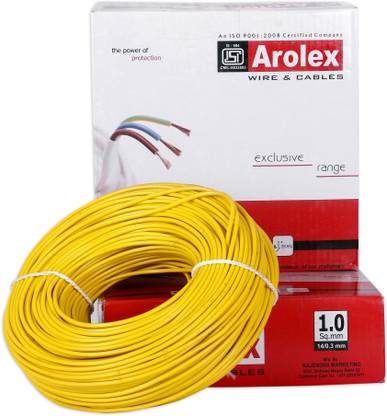 Arolax 1sq mm copper wire PVC insulated Single Core (90m coil) Pack of 01. 1 sq/mm Yellow 90 m Wire