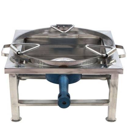 Engarc Indian Circle Chulha/ Bhatti (Home/Residential Purpose) Gas Stove Single (15''X15'') Stainless Steel Manual Gas Stove