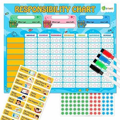 D-Fantix Magnetic Responsibility Chart, Chore Chart For Multiple Kids, My Star Reward Chart For Toddlers, Encourage Responsibility And Good Behavior Charts Educational Toys For Home