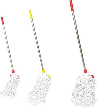 VIMART Stainless Steel Pipe With Clip-N-Fit Mop Set / Mop Stick Length 4 Feet / String Mop / Floor Cleaning Mop (Set Of 3 , Mul / Dry & Wet Mopticolour) Wet & Dry Mop