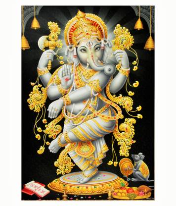 Dancing Ganesha Texture Painting Print Photo Without Frame Multicolor Fine Art Print