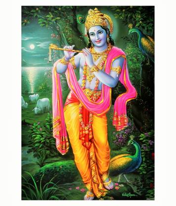 Krishna Bhagwan Beautiful Texture Painting Print Photo Without Frame Multicolor Fine Art Print