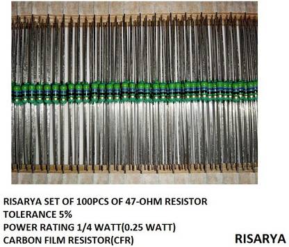 RISARYA 47-OHM(47E) RESISTOR,100PCS,5%,CFR,1/4 WATT Fixed Resistor