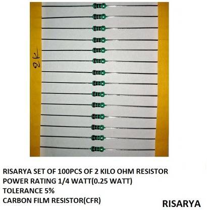RISARYA 2K-OHM RESISTOR,100PCS,CFR,5%,1/4 WATT Fixed Resistor