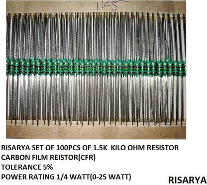 RISARYA 1.5K-OHM(1K5) RESISTOR,100PCS,CFR,5%,1/4 WATT Fixed Resistor