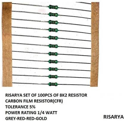 RISARYA 8K2 RESISTOR,100PCS,CFR,5%,1/4 WATT Fixed Resistor