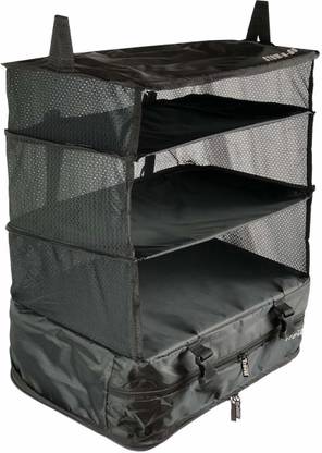 touaretails 3 Layer Polyester Stow-N-Go Portable Luggage System Suitcase Organizer Collapsible Closet Hanging Travel Shelves and Packing Cube (Black)