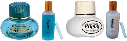 Poppy FREESIA, JASMINE Automatic Spray (Pack 4) FREESIA,JASMINE + REFILL Car Perfume (150ml) + Refill (120ml)each Liquid Air Freshener