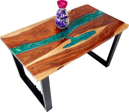 furnitureshri Solid Wood Epoxy Resin Front River Center Table Solid Wood Coffee Table