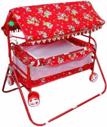 STEELOART -Baby Cradle Cot Cum Stroller Red Bassinet For Baby Boys & Baby Girls