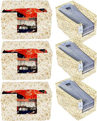 Billion Designer Metallic Printed Non Woven 3 Piece Shirt Stacker And 3 Piece Foldable Rectangle Cloth Saree Stacker Cloth Wardrobe Organizer Wardrobe Organizer (Brown) - BILLION38219 BILLION038219