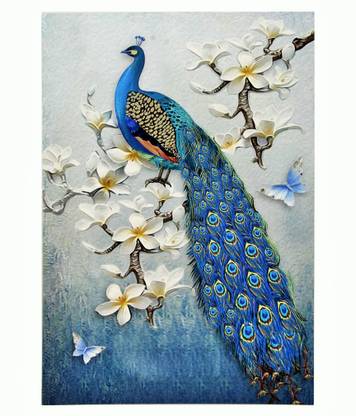 Peacock Elegant Texture Painting Print Photo Without Frame Multicolor Fine Art Print