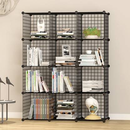 LEOPAX Wire Storage Cubes, Metal Grids Shelf, Modular Shelving Units, Stackable Bookcase, 12 Cubes Closet Organizer for Home, Office, Kids Room Metal Collapsible Shoe Stand