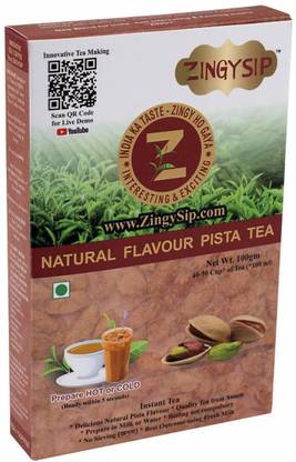 ZINGYSIP Flavored Pista Tea Powder,(50-65cups) Unflavoured Tea Box