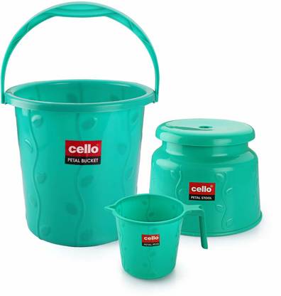 cello Petal Bathroom Set of 3 Pcs, Small 18 L Plastic Bucket