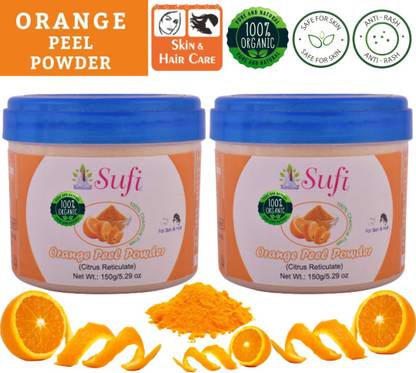 sufi 100% Pure & Natural (ORGANIC) Orange Peel Powder (Citrus Reticulate/santre ka chilka) For Face Pack And Hair Pack. 2 BOX