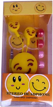 Shoppernation Cartoon Smiley Smirk Emoji Design Earphones Headphones With mic Wired