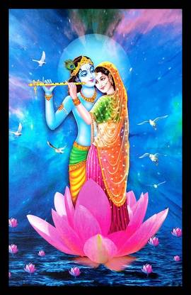 modern art villa Lord Radha Krishna Framed Large Digital Reprint 12 inch x 18 inch Painting