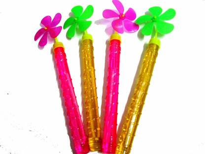 Quinergys ®Bubble Stick with Windmill Fan Toy, Small, 7-inch (Multicolour) - Pack of 4 Toy Bubble Maker