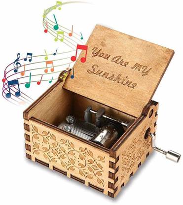 VAAMnational Classic Vintage Black Edition Wooden "YOU ARE MY SUNSHINE" theme song Cranked Collectable Engraved Music Box