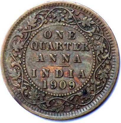 Hariom 1909 - EDWARD VII # 1 QUARTER ANNA VERY RARE DATE COPPER COIN - WT. 4.83 GRAMS, DM.- 25.3 MM Ancient Coin Collection