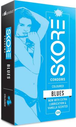 SKORE blues Flavoured Condoms - Coloured and 1500 Raised Dots 10s Pack Condom