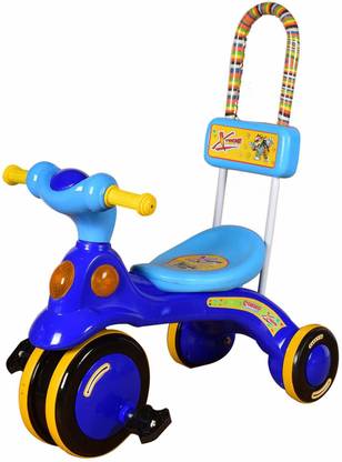 COSMO Xtreme Kids Tricycle with 4 Wheels, Music & Colourful LED Lights Baby Toddler Children Trike Cycle with Parental Control Push Bar Bike Non Battery Operated Ride On