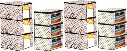 कुबेर इंडस्ट्रीज़ Designer Polka Dots Printed Non Woven 6 Pieces Saree Cover And 6 Pieces Underbed Storage Bag, Cloth Organizer For Storage, Blanket Cover Combo Set (Ivory) -CTKTC38653 CTKTC038653