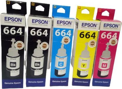 Epson EP-664-5 Black + Tri Color Combo Pack Ink Bottle
