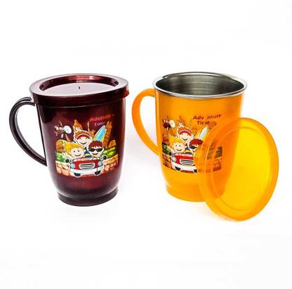 ABHYAASA set of 2 STEEL PLASTIC WITH TULIP Kids Coffee, Tea, Milks Stainless Steel Stainless Steel Tumbler